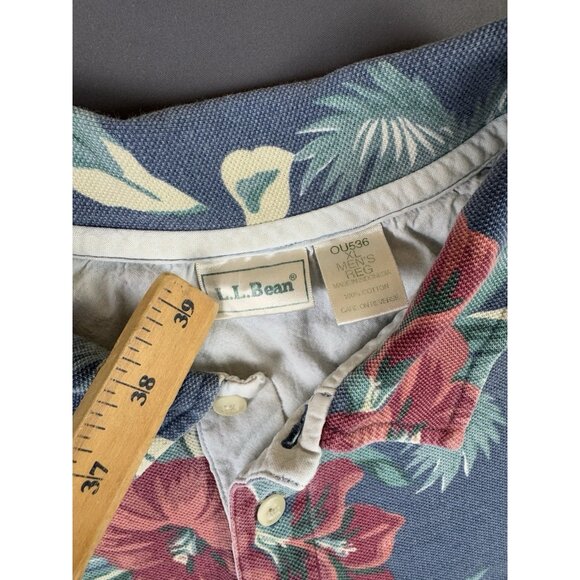 Rare Vintage Y2K LL Bean Flower AOP Art Polo Shirt XL Designer Hype Streetwear - Picture 4 of 6